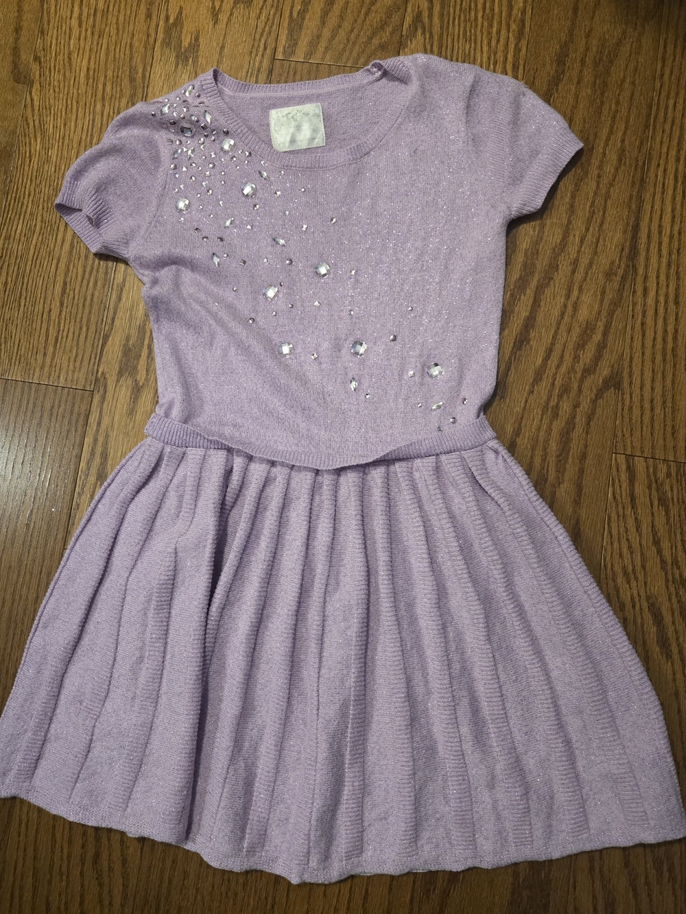 Justice Lilac Knit Dress with Gem Embellishments